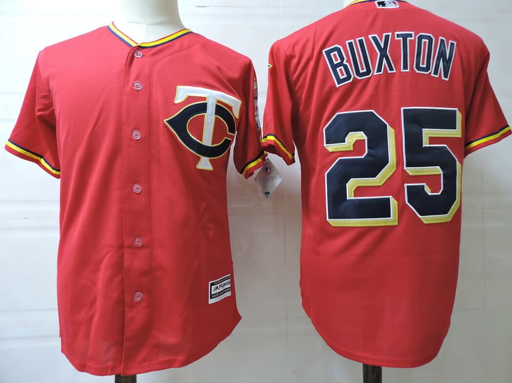 Men Minnesota Twins 25 Buxton Red New Cloth MLB Jerseys